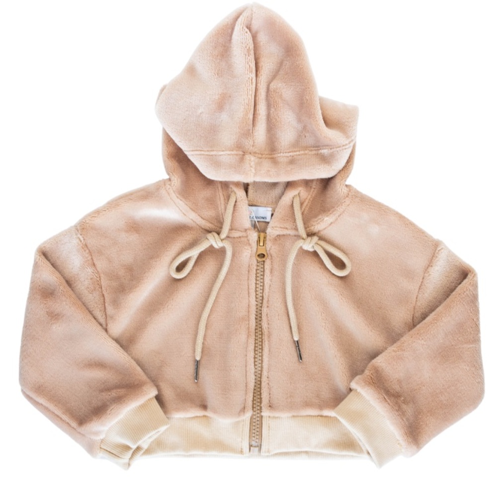 Tammie Drop Shoulder Teddy Hoodie - Almond